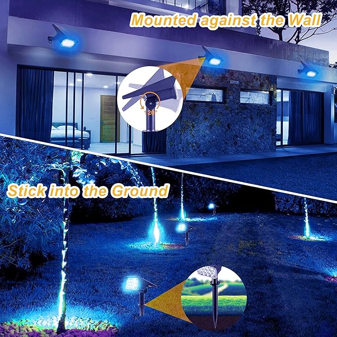 2W Solar Spotlights,T-SUNUS IP65 Waterproof Outdoor Solar Lights Landscape Lighting Wall Light Auto On/ Off with 2 Green Dual Spot Headlamp for Tree,Patio, Yard, Garden