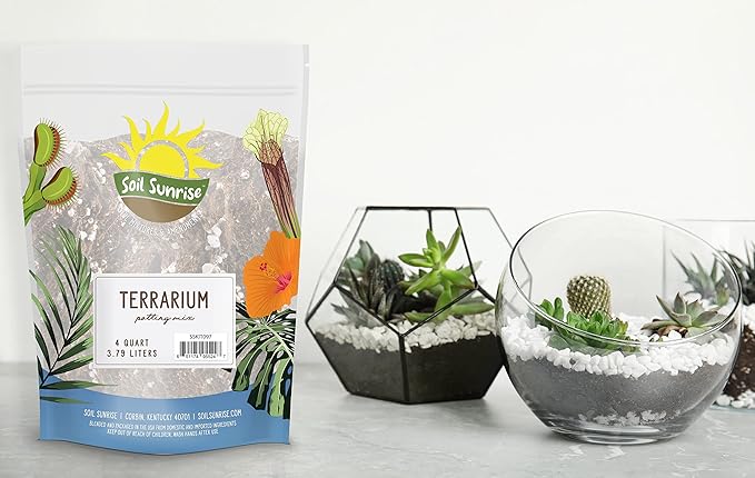 Terrarium Potting Soil Mix (4 Quarts), w/Blended Filtering Charcoal Custom Made for Terrariums