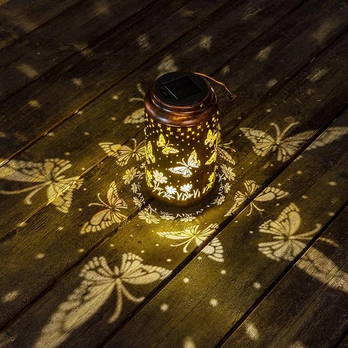 pearlstar Butterfly Lantern Outdoor Solar Hanging Lantern Lights Decorative Solar Light Waterproof for Table Patio Yard Garden Lawn Landscape Lighting, Gardening Gifts for Women Mon (A-Butterfly)