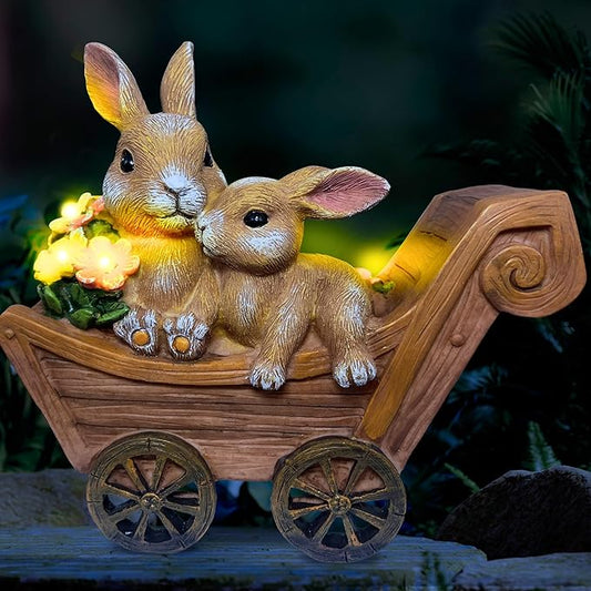 Bunny Solar Garden Statues, Rabbit Decor & Yard Ornaments, Cute Garden Decor for Outside, Gifts for Moms, Solar Figurines Outdoor Statue, Gardening Gifts for Women, Bunnies Ornament - Large