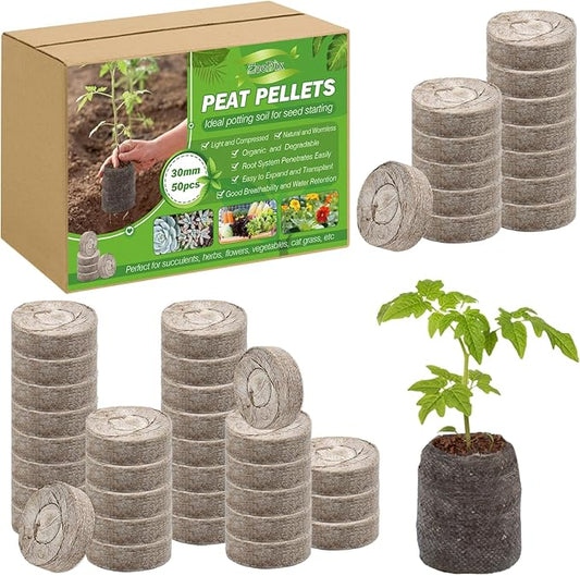 ZeeDix 50Pcs 30mm Peat Pellets for Seedlings, Seed Starter Pods Seed Starting Plugs Soil, Compressed Nutrient Block Potting Soil Discs Pellet for Planting Herbs Flowers Vegetables