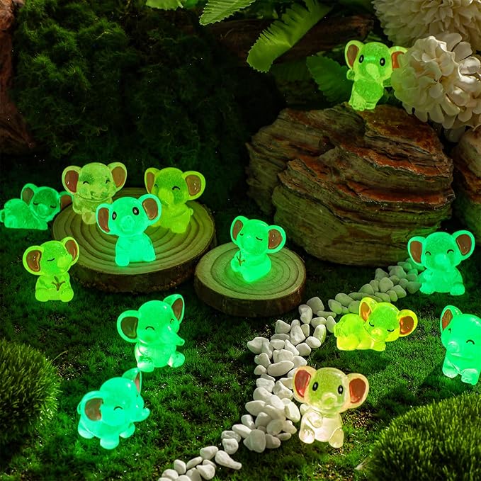 96 Pcs Luminous Resin Mini Elephant Animals Miniature Elephant Figurines Glow in The Dark Garden Accessories Moss Landscape DIY Terrarium Ornament for Garden Dollhouse Decoration (Classic)