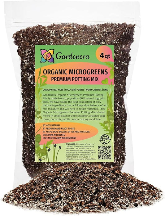 Organic Microgreens Premium Potting Mix: A Thoughtfully Balanced Blend of Natural Ingredients for Nutrient-Dense and Flavorful Microgreens - 4 Quart