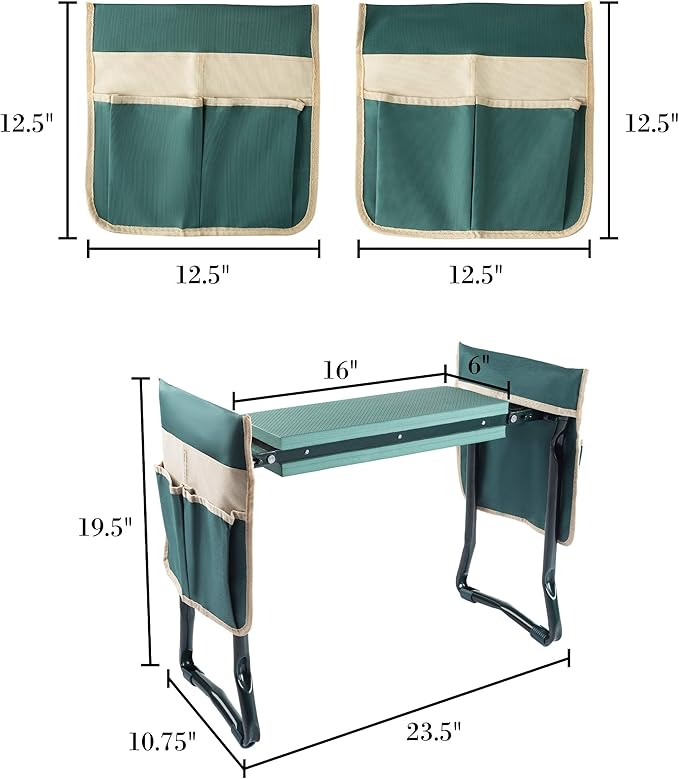 Garden Kneeler and Seat - Kneeling Pad Garden Stool with Tool Pouches - Gardening Gifts for Mom, Dad, Seniors, or Grandparents by Pure Garden (Green)