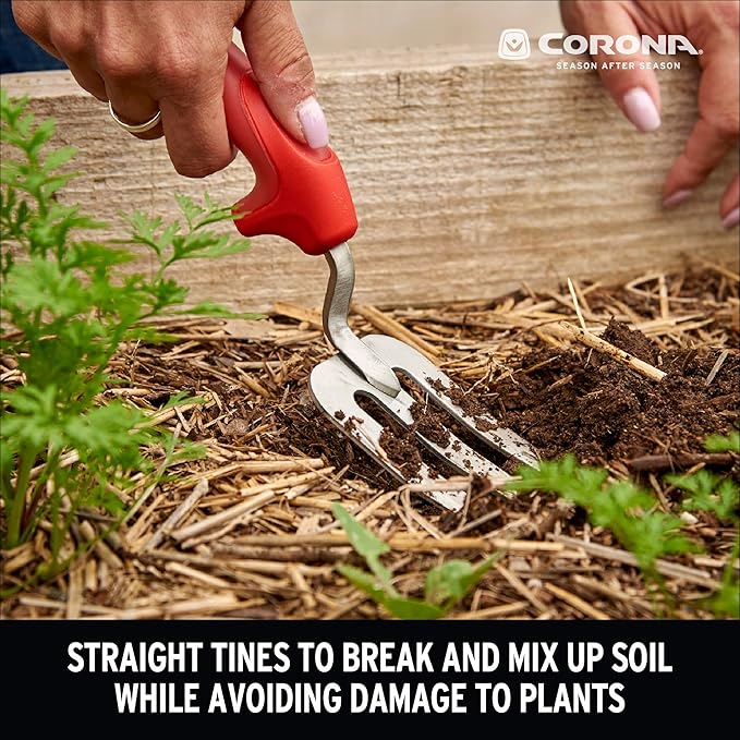 Corona Tools CT 3374 Premium Stainless Steel ComfortGEL Gardening Fork, Red