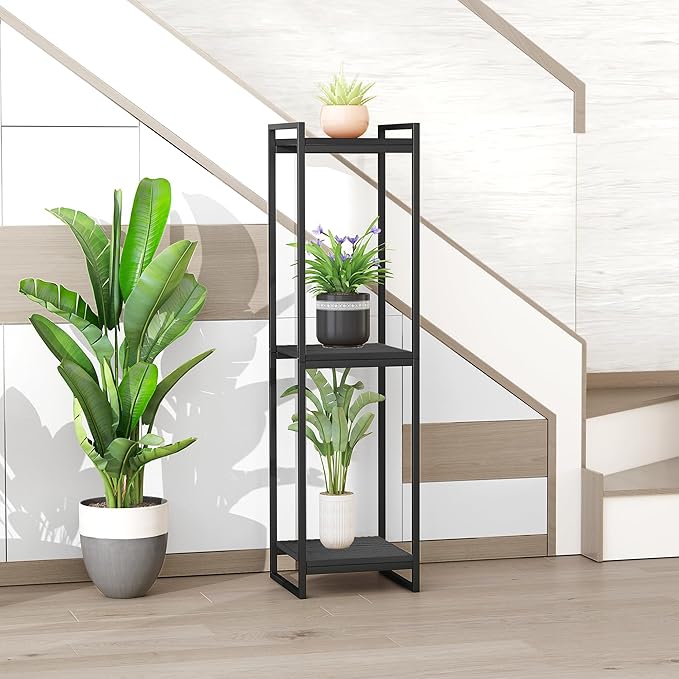 45" Tall Plant Stand Indoor, 3-Tier Modern Plant Shelf Corner Flower Pot Holder Organizer for Living Room Balcony Garden, Black