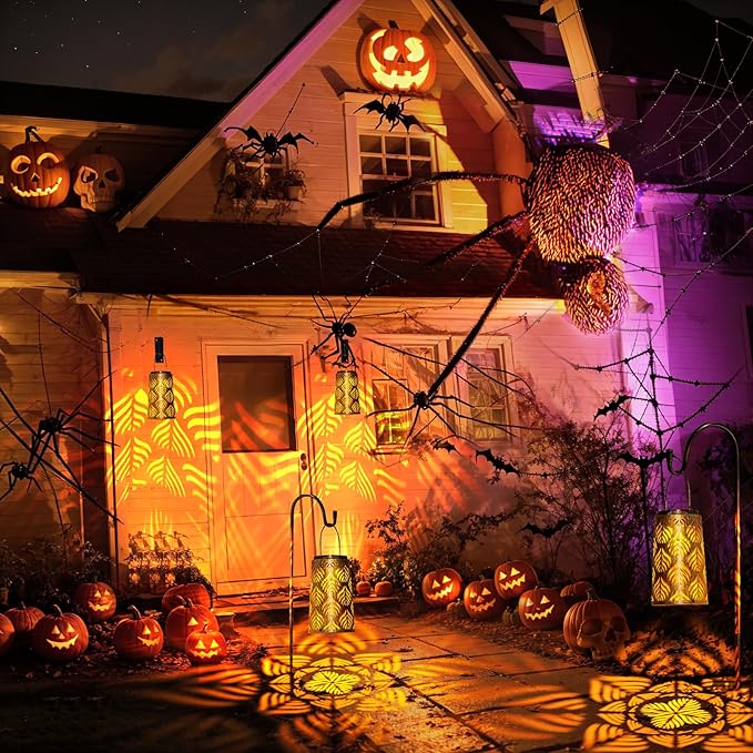 JSOT Outdoor Solar Lantern - 2 Pack Solar Outdoor Lights Hanging Lantern Patio Lanterns Decorative for Garden Yard Backyard Front Porch Halloween Christmas Day