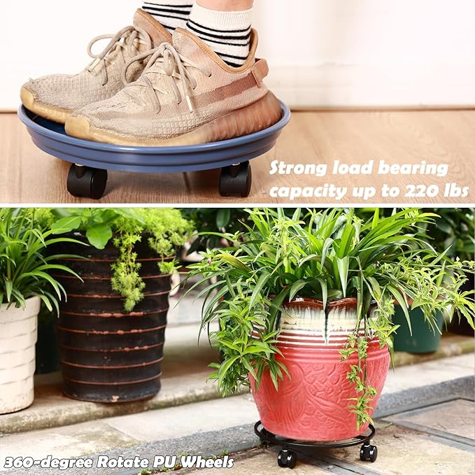 6 Packs Plant Caddy with Wheels 11.8" Plastic Rolling Plant Stands Heavy-duty Plant Dolly with Casters Indoor Outdoor Wheeled Plant Roller Base Large Planter Saucers Plant Mover, Black