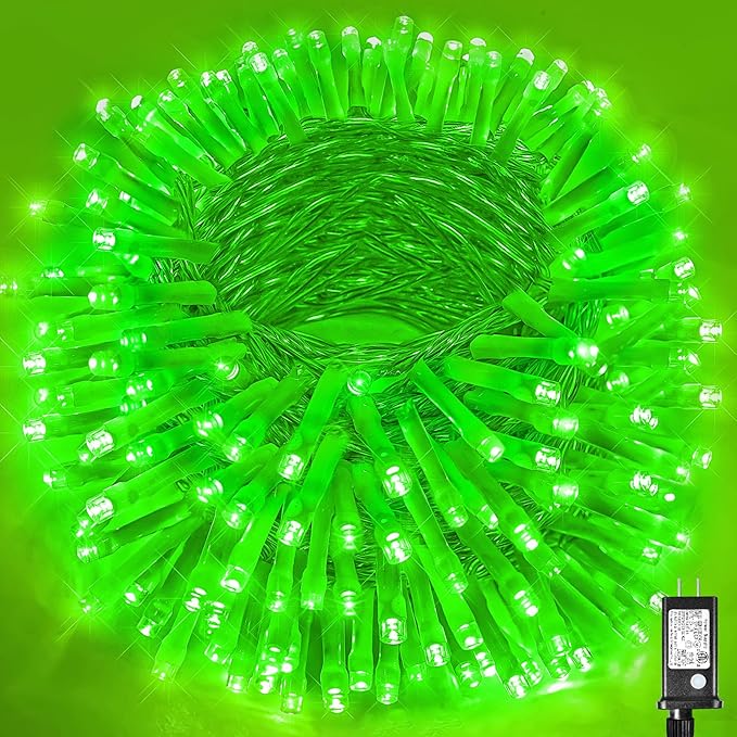 300 LED Green Lights Outdoor, 99ft Green String Lights for St Patricks Day Decor, Clear Wire 8 Modes Waterproof Plug in Green Christmas Lights with Timer Memory for Room Tree Party Decorations