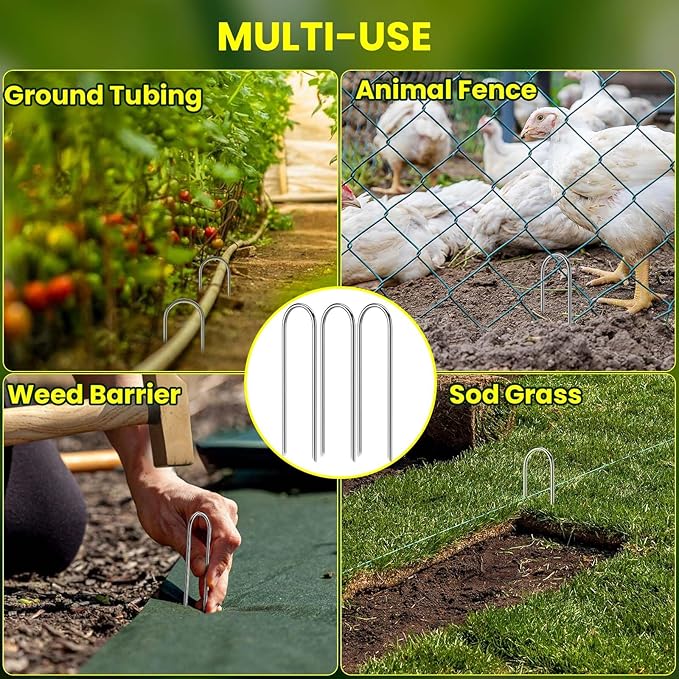 Galvanized Landscape Staples Plant Cover Stakes 6 Inch 11 Gauge Anti-Rust Garden Stakes Landscaping Fabric Pins Yard Stakes for Christmas Decoration Weed Barrier Fabric, Metal Stakes (20pcs)