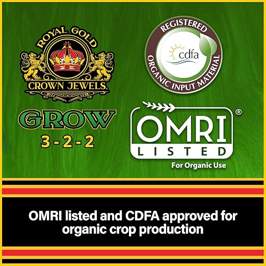 Royal Gold Crown Jewels Organic Grow 3-2-2 Dry Soluble Fertilizer, 10 lbs - Best for Improving Soil Before Planting, Encouraging Vigorous Growth and Plant Feeding