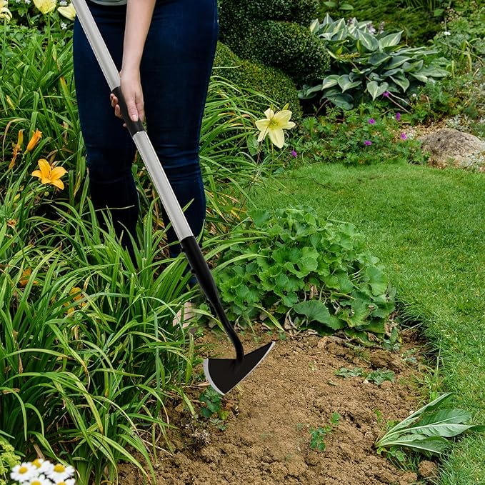 Warren Hoe Garden Tool, Heavy Duty Garden Hoes for Weeding Long Handle, Easy Stand Up Triangle Weeder Tool for Garden, 35-66 inch Adjustable Gardening Hoe for Weed, Trench, Loosen Soil, Landscape