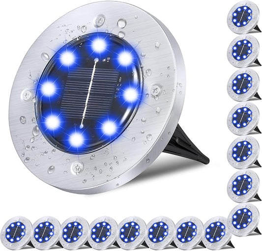 Solar Ground Lights - Upgraded Outdoor Garden Waterproof Bright In-Ground Lights for Pathway, Yard, Deck, Lawn, Patio, Walkway (16 Pack Blue Color)