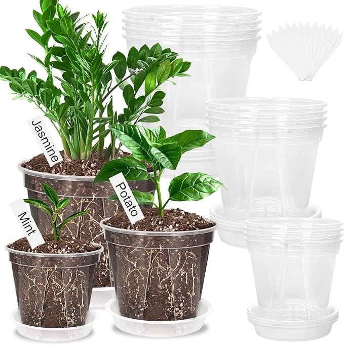 12 Pack Clear Nursery Pots 4/5/6 Inch Clear Plastic Plant Pots with Drainage Holes Clear Planters Flower Pots for Indoor Plants
