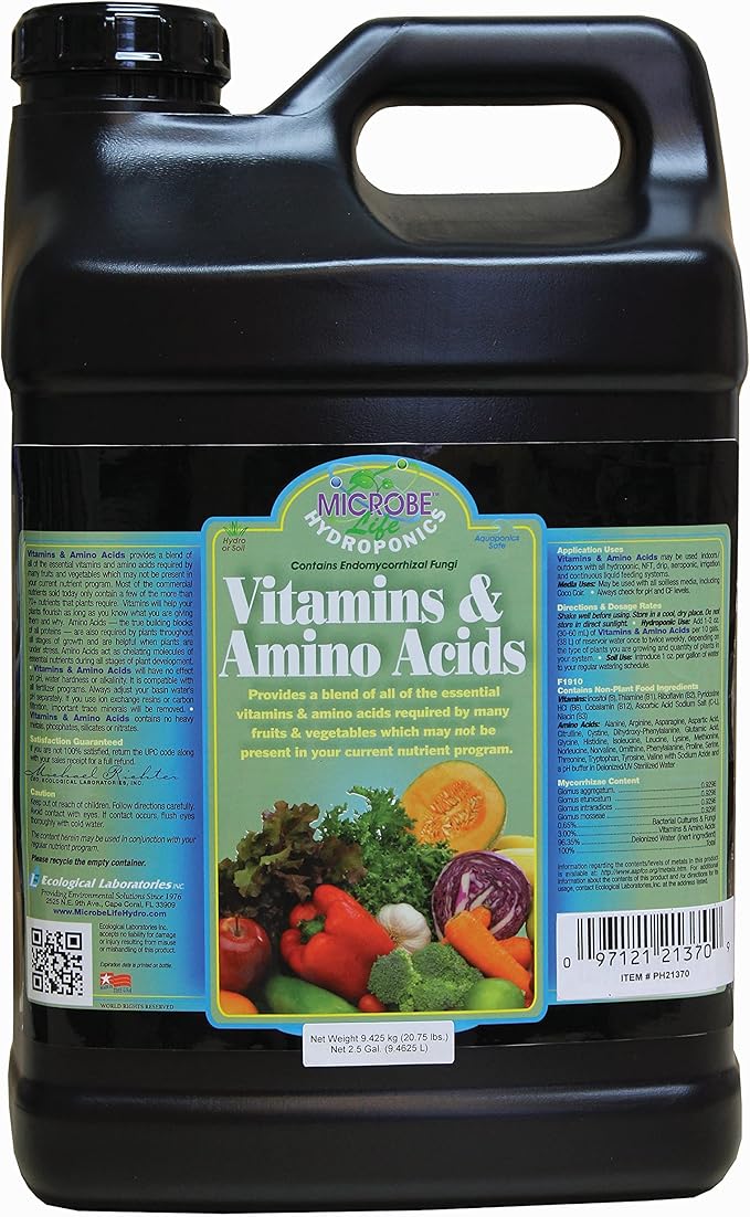 Microbe Life Hydroponics Premium Vitamins & Amino Acids Essential for Maximum Plant Growth and Root Uptake, Use with Any Feeding Systems Including Hydroponics or Soil, 2.5 Gallons