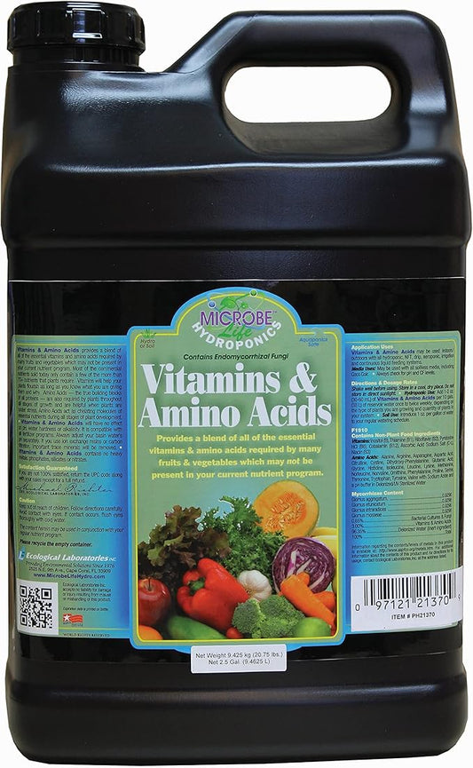Microbe Life Hydroponics Premium Vitamins & Amino Acids Essential for Maximum Plant Growth and Root Uptake, Use with Any Feeding Systems Including Hydroponics or Soil, 2.5 Gallons