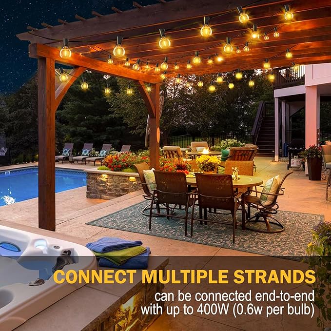 XURISEN Outdoor String Lights with Dimmer, 176FT LED Patio Lights for Outside with 100+8 Shatterproof G40 Globe Bulbs UL Listed IP65 Waterproof Hanging Lighting for Backyard Balcony Bistro Party Decor