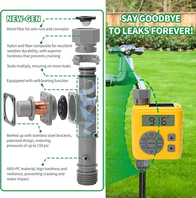 Sprinkler Timer, Zuomeng Water Timer for Garden Hose with Dual Power Design, Professional Anti-Leak Technology, Smart Irrigation with Rain Delay, Automatic/Manual Mode for Efficient Watering, Yellow