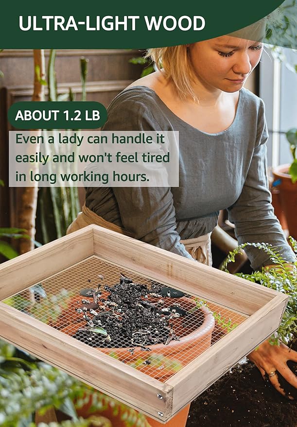 Soil Sifter with Shovle and Glove, Multi-Purpose Wood Compost Dirt Sifter for Gardening, Soil Screen Dirt Cedar Garden Rock Sifter for Compost Sifting Soil, Dirt, Peat Moss and Potting Soil