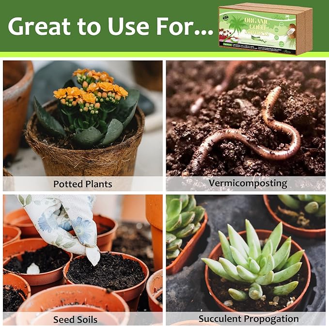 Riare 4pcs Organic Coco Coir Bricks Soil Blocks- 100% Natural Compressed Coco Peat Brick Coconut Fiber Substrate with Low EC& pH Balance, High Expansion Coco Coir Pith Coconut Husk for Garden