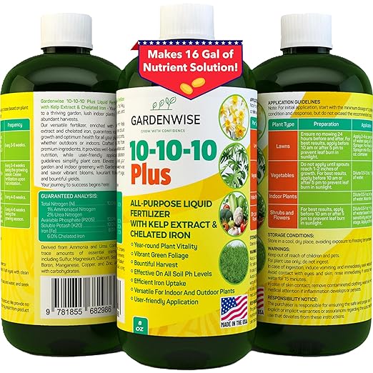10-10-10 Fertilizer for All Purpose Plants - Liquid Fertilizer with Seaweed Kelp&Iron - Plant Food Outdoor & Indoor Plant Food, Vegetables, Flowers, Lawn & Garden 10 10 10 Fertilizer 1x8oz
