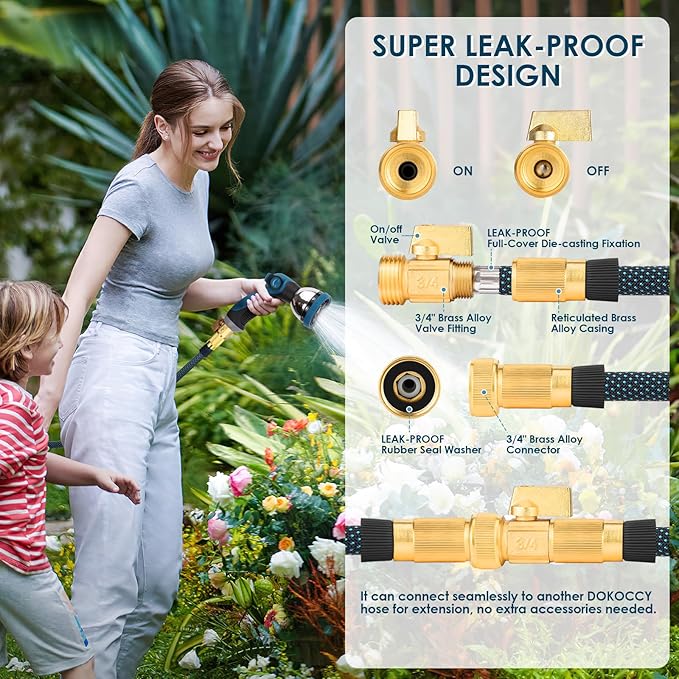 Non-Expanding Garden Hose 100 ft, Flexible Kink Free Water Hose with 10 Watering Spray Nozzle, Lightweight Hose Pipe, Leak-Proof, Durable, 3/4" Brass Alloy Connector, Portable Storage Strap