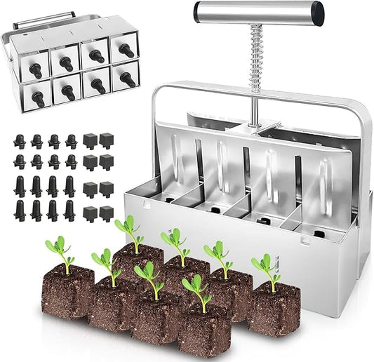 Soil Blocker, 8 Cell Soil Blocker for Seed Starting, 2 inch Manual Soil Block Maker, Seed Blocker, Durable Seed Block Maker, Soil Blocking Tool, Soil Blocker Kit, Soil Block Trays