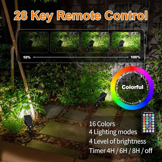 RGB Christmas Outdoor Spot Lights with Timer(4/6/8H), 12V 5W Metal case Color Changing Spot Light Outdoor Garden Yard Lawn Landscape SpotLights IP65 Waterproof, 1 Lights