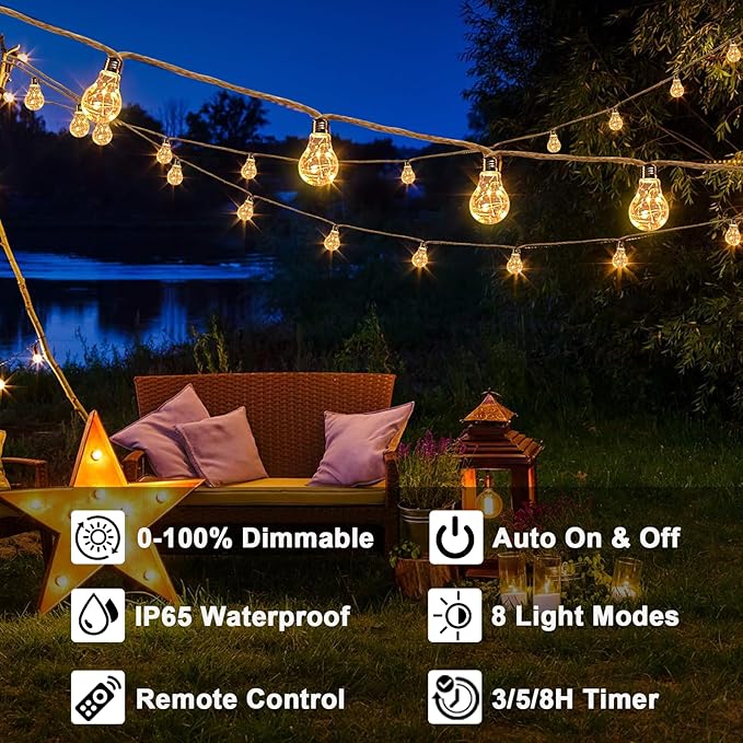 30FT Solar String Lights Outdoor Waterproof with Remote, 20 Edison Shatterproof Bulbs String Lights for Outside, Hemp Rope Solar Powered Lights with 8 Modes for Fence Tree Cafe Bistro Party