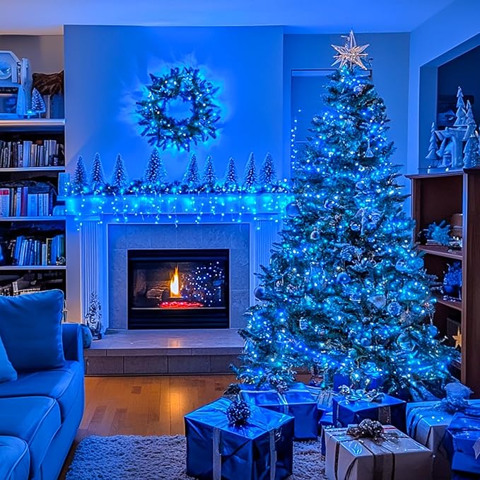 JMEXSUSS 66ft 200 LED Blue Christmas Lights Indoor Outdoor, Connectable Blue String Lights Clear Wire Plug in, 8 Modes Blue Fary Lights for Halloween Tree Party Bedroom Wall Christmas Decoration