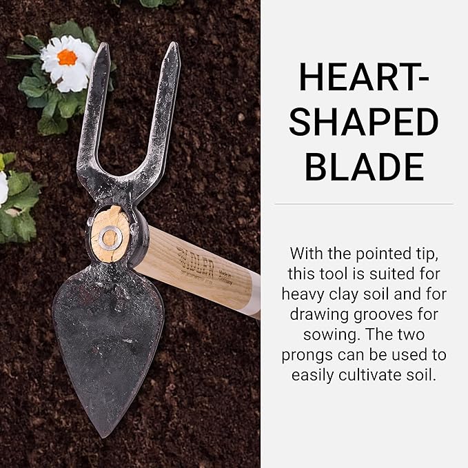 Adler - The Daisy Garden Hoe, Heavy Duty Yard Tool Lawn Care, Loosening Soil, Weeding, and Digging, Steel Head 3.9 inches, Wood Handle 17.7 inches (Mocha)