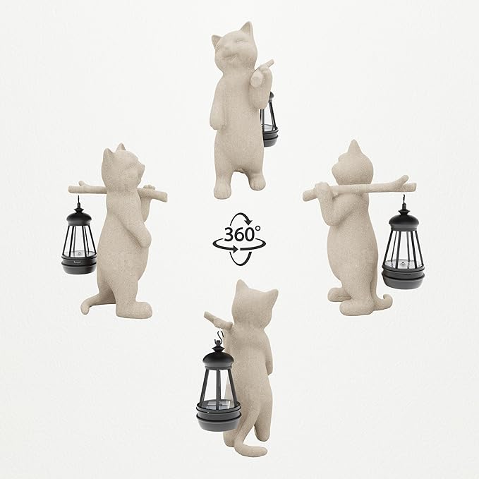 Solar Powered Garden Resin Statue Lights, 10 Inch Waterproof Outdoor Animal Cute Cat Figurine Lights, Suitable for Patios, Balconies, Lawns, Courtyards, Etc. (Walking)