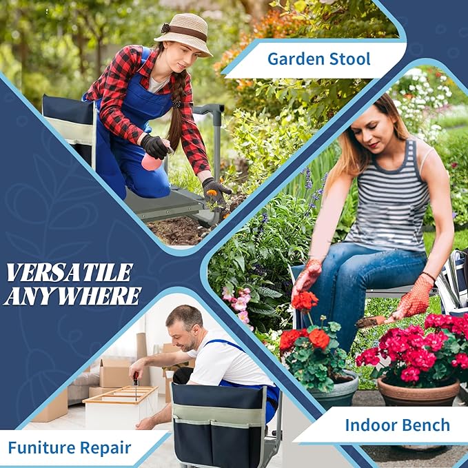 Garden Kneeler and Seat,2-in-1 Foldable Kneeling Pad and Stool with Thicken & Widen Soft Kneeling Pad,Wear-Resistant Prevent Knee and Back Pain reat, Gardening Gifts for Women and Men (B)