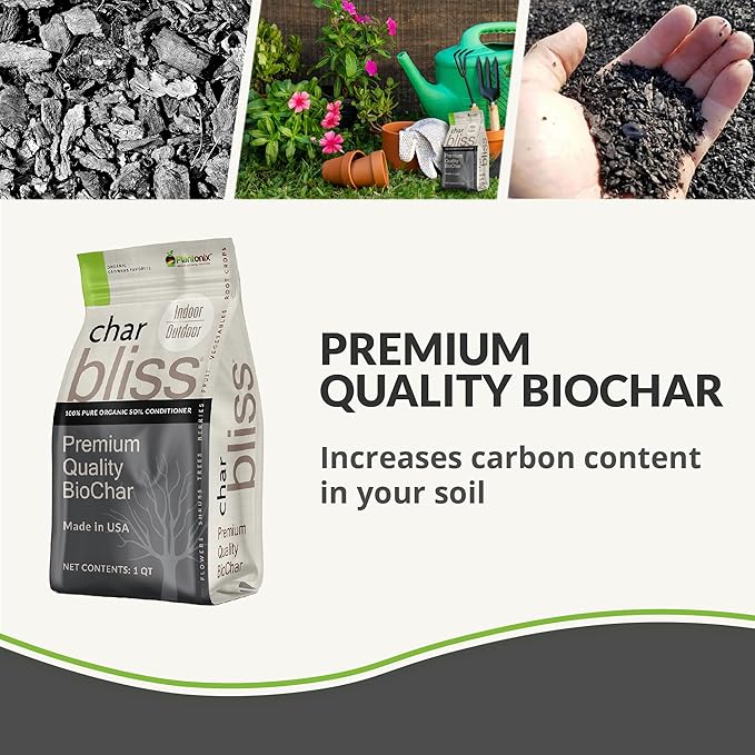 Char Bliss (1 Qt) - Organic Biochar for Plants - OMRI-Listed Biochar Soil Amendment Organic - Bio Char for Plants - Horticultural Charcoal for Plants, Potting Soil, Garden Soil, & Potting Mixes