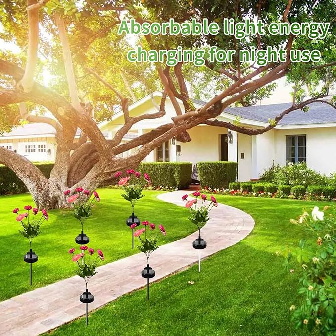 3 Branches Solar Lights, Outdoor Garden Decoration - 7 Snow Lotus Solar Garden Lights, Waterproof Solar Outdoor Lights, Auto On/Off, Garden, Yard Solar Decoration Lights (Red, 3 Pack)