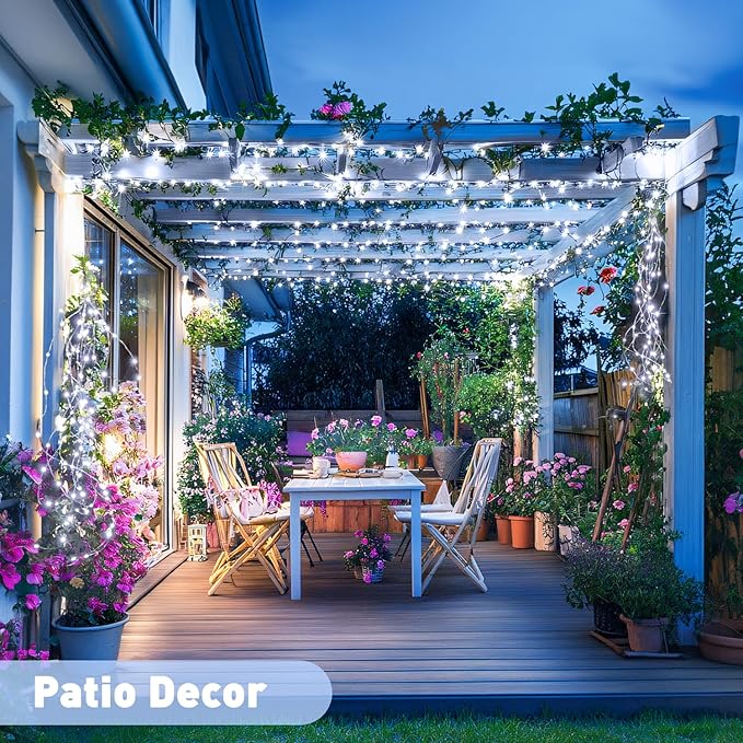 JMEXSUSS 2 Pack Solar String Lights Outdoor Waterproof, Each 33FT 100 LED Solar Lights Outdoor, 8 Modes White Fairy Light for Outside Yard Tree Patio Garden Wedding Christmas Decorations