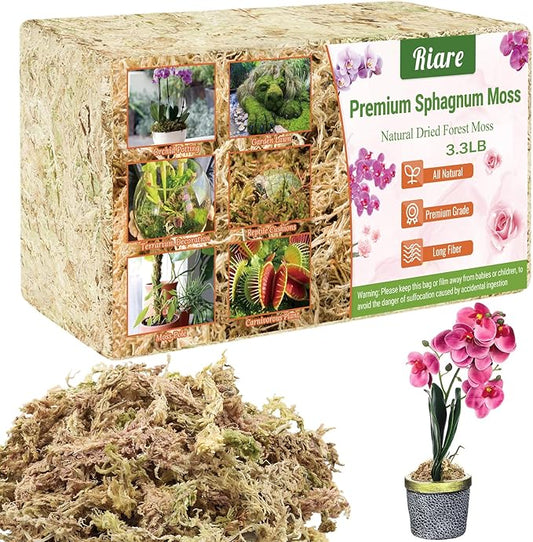 Riare 3.3 LB Premium Sphagnum Moss for Plants- 60QT Natural Long Fibered Sphagnum Peat Moss Plants Moss Dried, Carnivorous Plants Moss Orchid Potting Mix for Orchids, Carnivorous Plants, Succulent