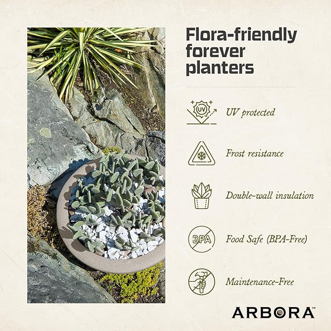 ARBORA 21" Santorini Bowl Polyresin Indoor and Outdoor Planter with Classic Cream Finish - Durable, Weatherproof, Lightweight, Large Plant Pot for Patio, Garden, Deck, Entryway