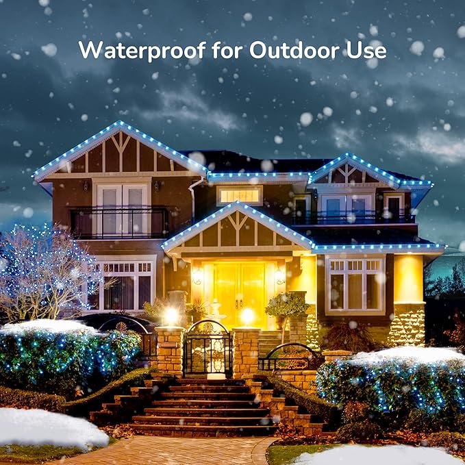 DEWENWILS C7 Outdoor Christmas Lights - 33.3FT 50LED String Decorations for House, Tree, Patio, Garden, Yard - Green Wire, Turquoise, UL Listed