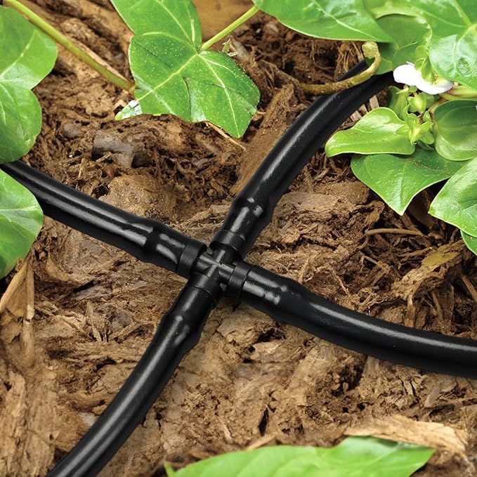 30 Pieces 1/4" Drip Irrigation Cross Fittings, 1/4'' Drip Line Double Barbed Cross Tee Connectors for 1/4 Inch Irrigation Tubing 4-way Cross T Fittings for Garden Drip Sprinkler Systems