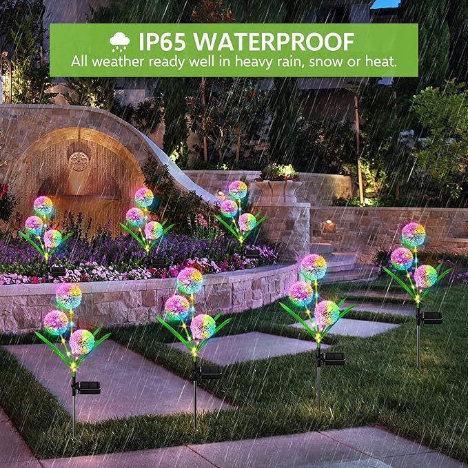 Solar Lights Outdoor Garden Decor, 2 Pack Upgraded Solar Dandelion Garden Light Decorative with 36 LED - IP65 Waterproof Colorful SolarLights Outdoor for Yard, Lawn, Pathway and Wedding