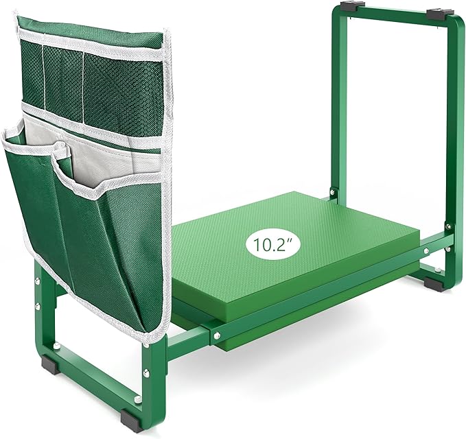 FLINTER 10.2" Wider Garden Kneeler and Seat, Heavy Duty Thick Gardening Bench for Kneeling and Seat - Garden Tools with Bags, Gardening for Women, Grandparents, Gardeners, Mom & Dad - Green