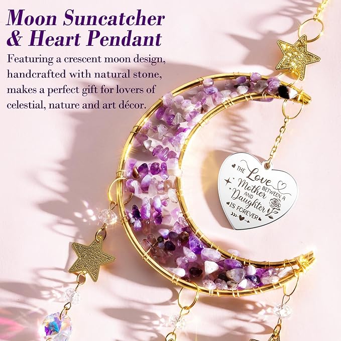Best Mom Gifts, from Daughter Kids, Mom Birthday Gifts for Mother-in-Law Christmas Mom Gift-Mom Moon Crystal Suncatcher for Indoor Window Hanging Decor New Mom Gifts for Women Wife