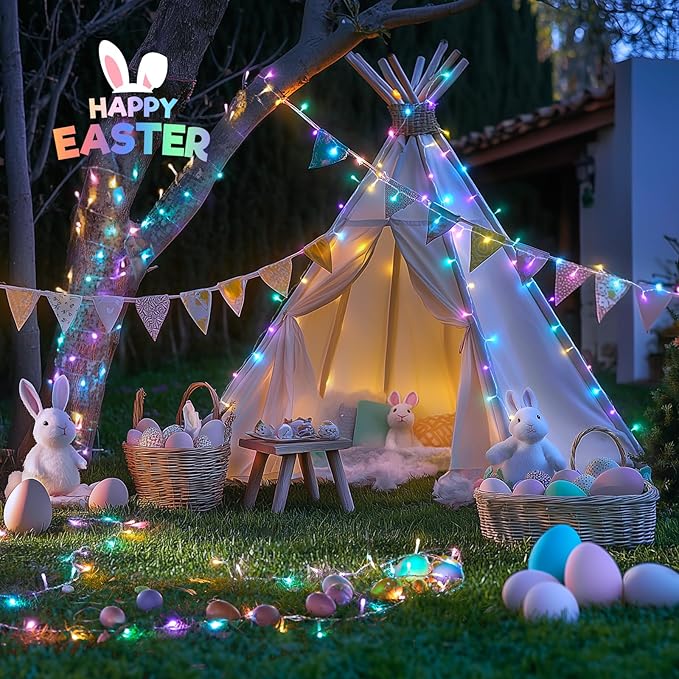 JMEXSUSS 400 LED Easter Lights Indoor Outdoor, 132FT Easter String Lights Plug in, 8 Modes Colorful Christmas Light for Bedroom Party Decorations