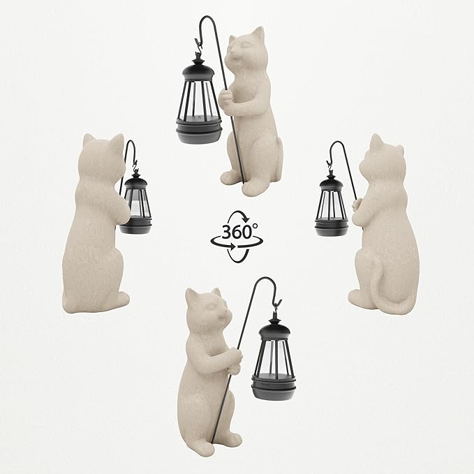 Solar Cat Garden Statue 10 Inch Porch Patio Decor for Outside Yard Decoration Outdoor Unique Housewarming Gardening Birthday Gifts for Cat Lovers Women Grandma