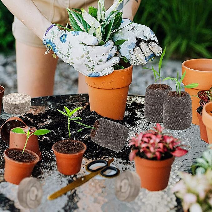 Woohome 150 PCS Peat Pellets Seeding Soil with Plant Label, Nutrient Block Compressed Peat Block, Plastic Plant Tags and Loose Soil Tool for Indoor Outdoor Gardening Seedling Transplanting Growing