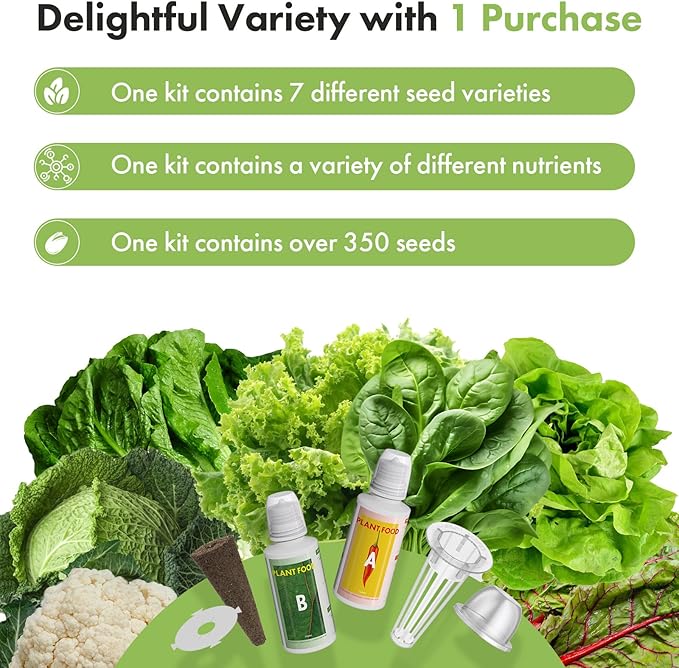 LYKOCLEAN Salad Greens Seeds Pod for AeroGarden, idoo Hydroponics, 3-pods(350 Seeds+,Include American Fast Lettuce,Paris Island Lettuce,Cauliflower,Swiss Chard, Spinach,Buttercrunch Lettuce,Cabbage)