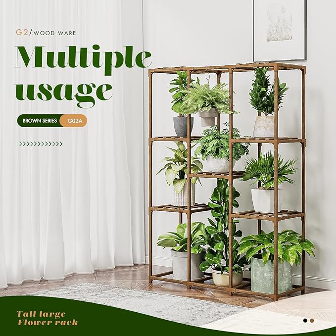 Plant Stand Indoor Outdoor Plant Shelf Tall Plant Stands Hanging Plant Holder Plant Decor Wood Plant Table for Plants in Living Room Garden Balcony