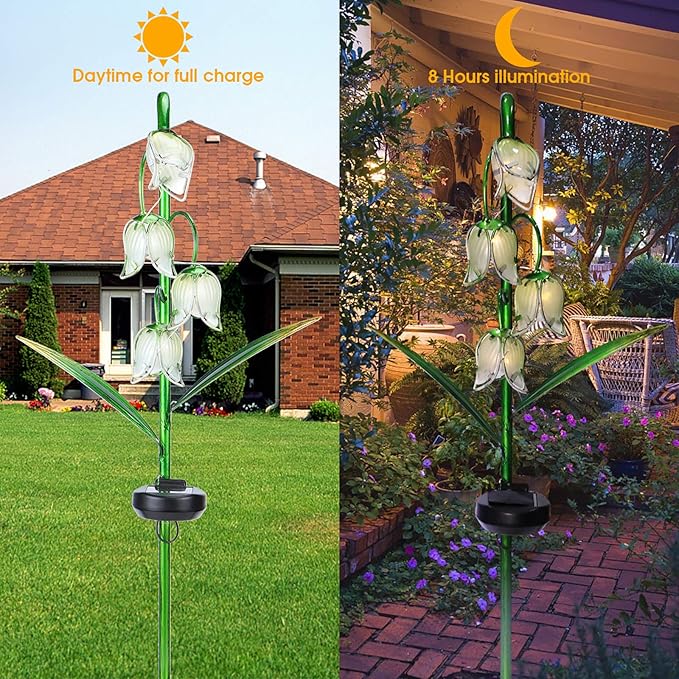 VCUTEKA Solar Garden Decor Stake Outdoor Light Glass Flower Stake for Yard Lawn Decor Backyard Decorations