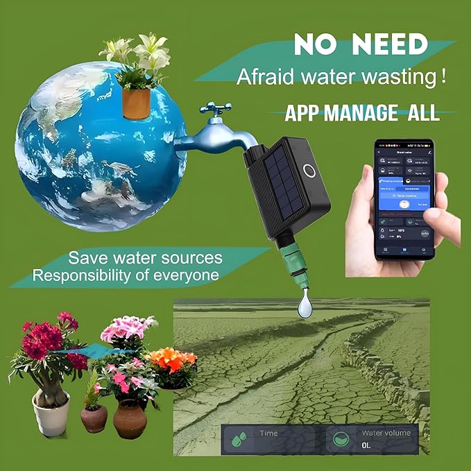 Smart Hose Timer WiFi & Bluetooth - Solar/USB Rechargeable Sprinkler Controller, Programmable Auto Water Timer with App for Lawn/Yard/Garden/Drip Irrigation, No Hub Required (2 Pieces)